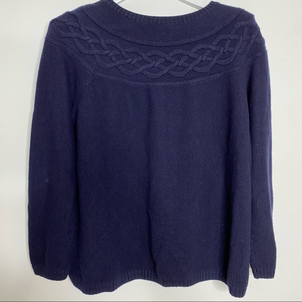 Talbots Cashmere Cotton Cable
Yoke Knit Navy Blue Crewneck Sweater Petite XL
